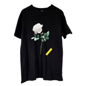 CORELLA MEN'S BLACK T-SHIRT WITH WHITE ROSE ART COLLECTION DESIGN – SIZE SMALL